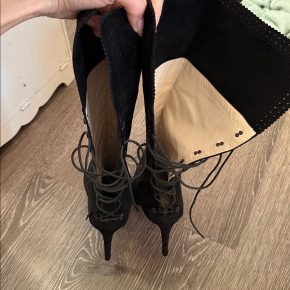 Christian Louboutin Black Heeled Boots with Red Soles - Picture 4 of 16